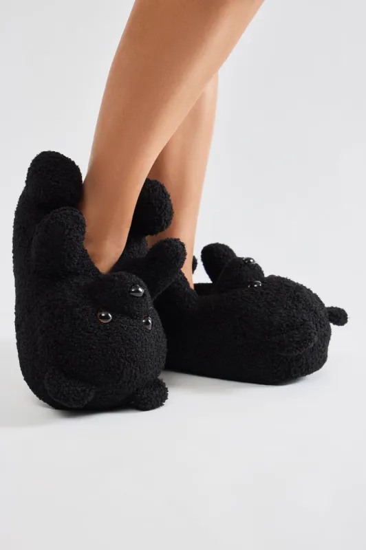 Beary Cute Sherpa Slippers - Black sold by Fashion Nova