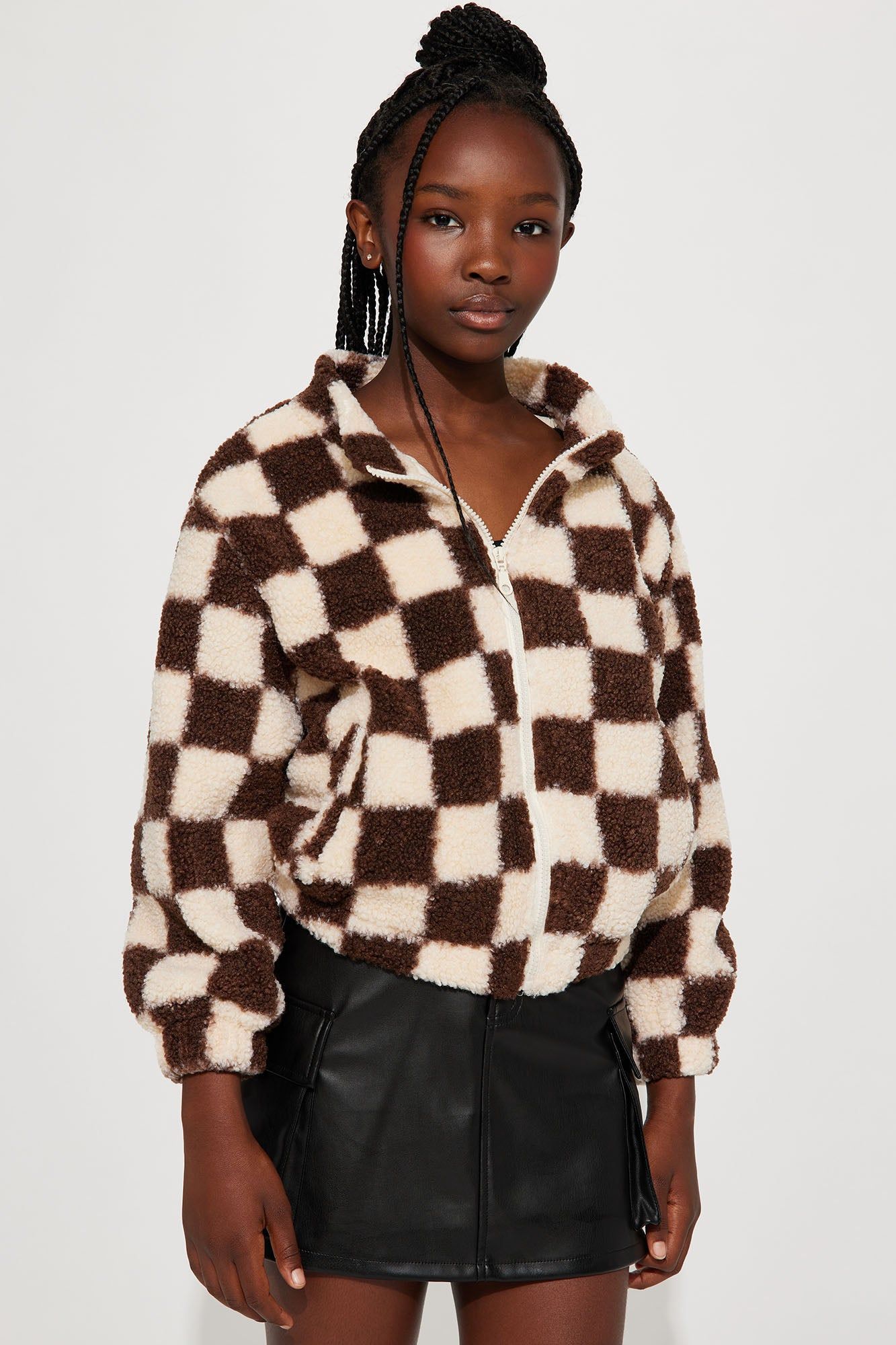 Mini Cozy Up Sherpa Jacket - Brown/combo sold by Fashion Nova product image thumbnail 2