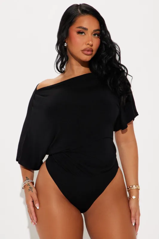 Flatter Me Off Shoulder Bodysuit - Black sold by Fashion Nova