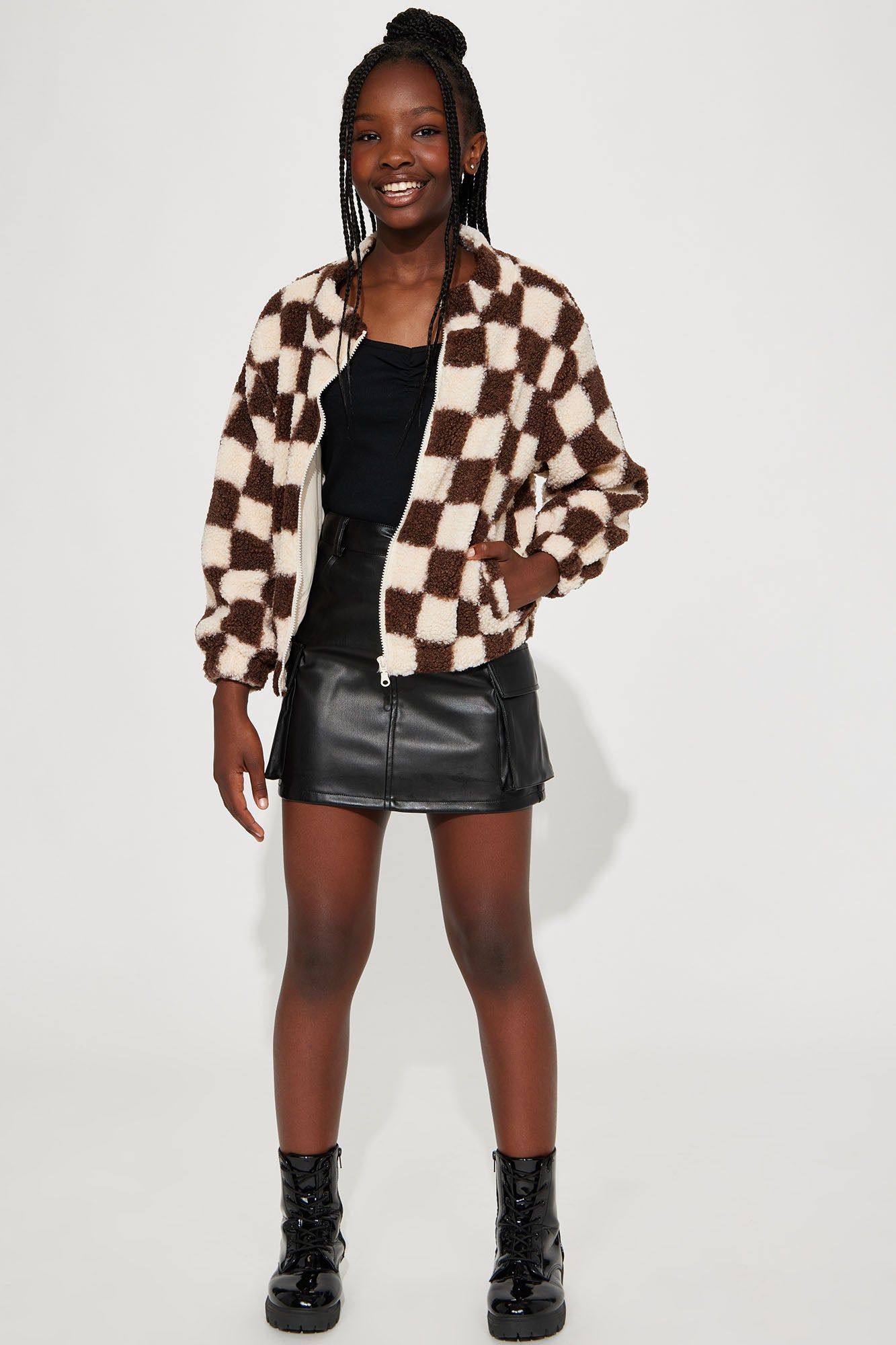 Mini Cozy Up Sherpa Jacket - Brown/combo sold by Fashion Nova