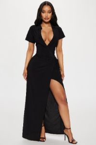 Noa Maxi Wrap Dress - Black sold by Fashion Nova