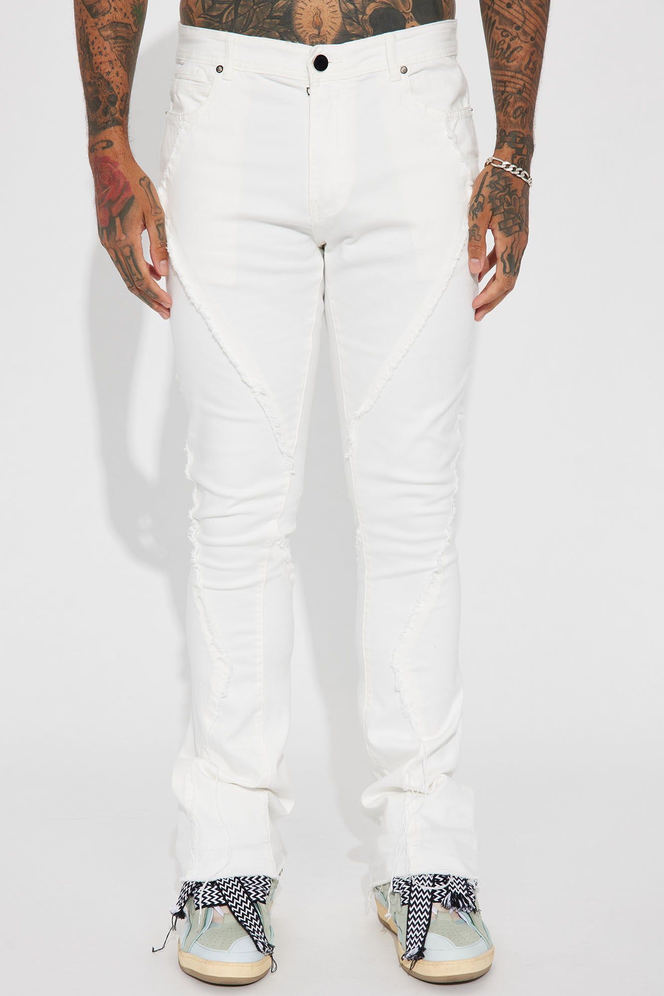 Want To Fray Stacked Skinny Flare Jeans - White sold by Fashion Nova product image thumbnail 4