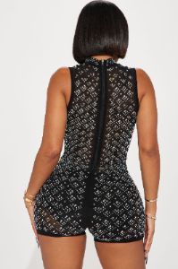 Dazzling Diamond Sleeveless Romper - Black sold by Fashion Nova