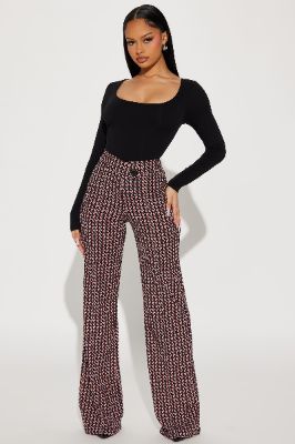 Call It Even Wide Leg Printed Dress Pant - Black/combo sold by Fashion Nova