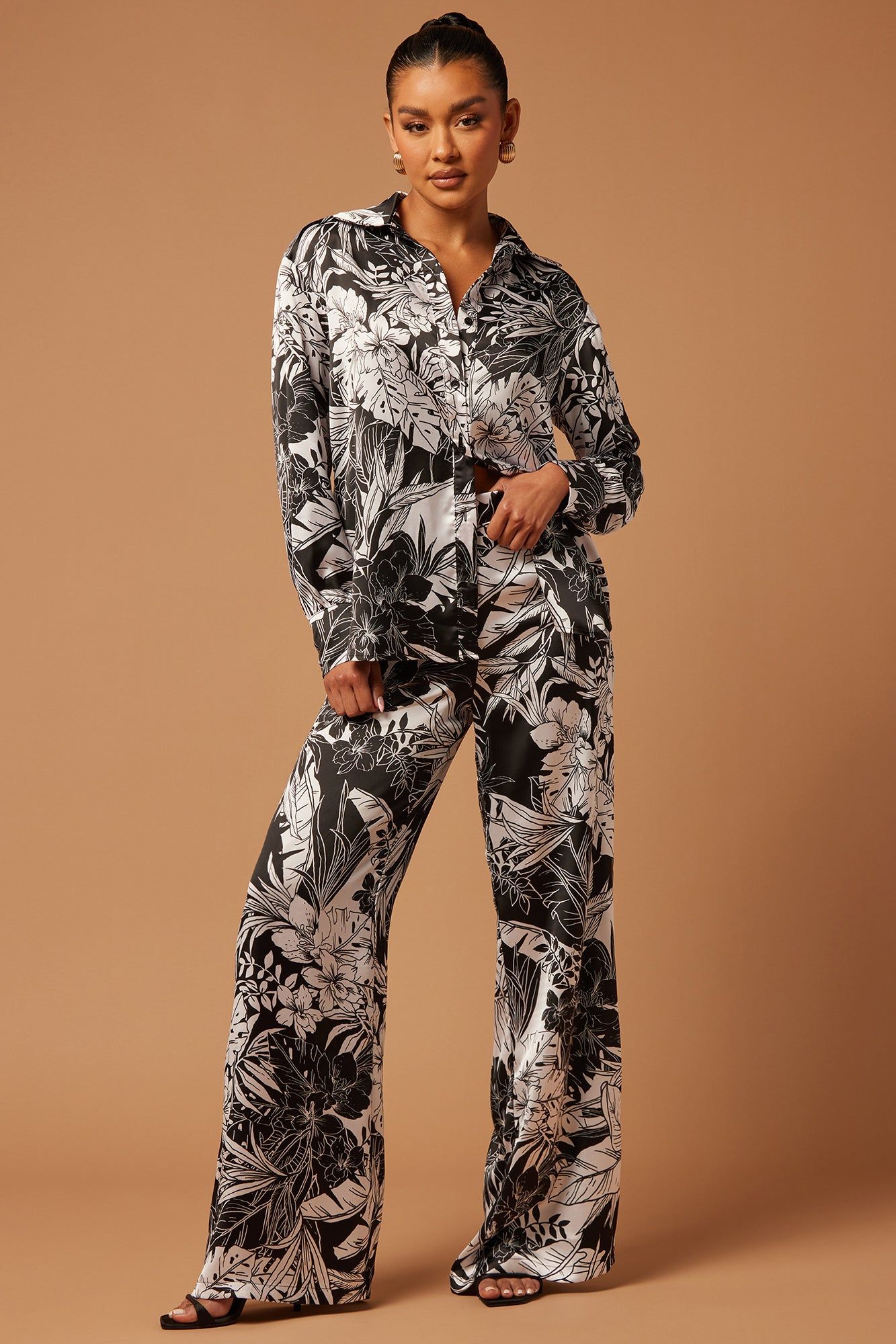 Havana Satin Pant Set - Black/White sold by Fashion Nova