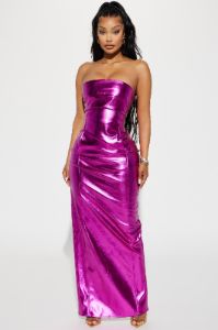 Mercury Metallic Maxi Dress - Fuchsia sold by Fashion Nova