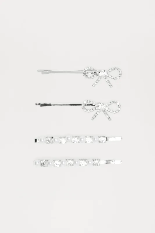 Holiday Party 4 Piece Barrette Set - Silver sold by Fashion Nova