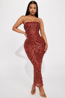 Hazel Mesh Maxi Dress - Rust sold by Fashion Nova