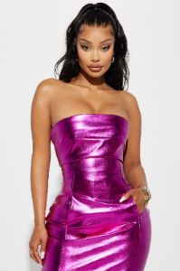 Mercury Metallic Maxi Dress - Fuchsia sold by Fashion Nova
