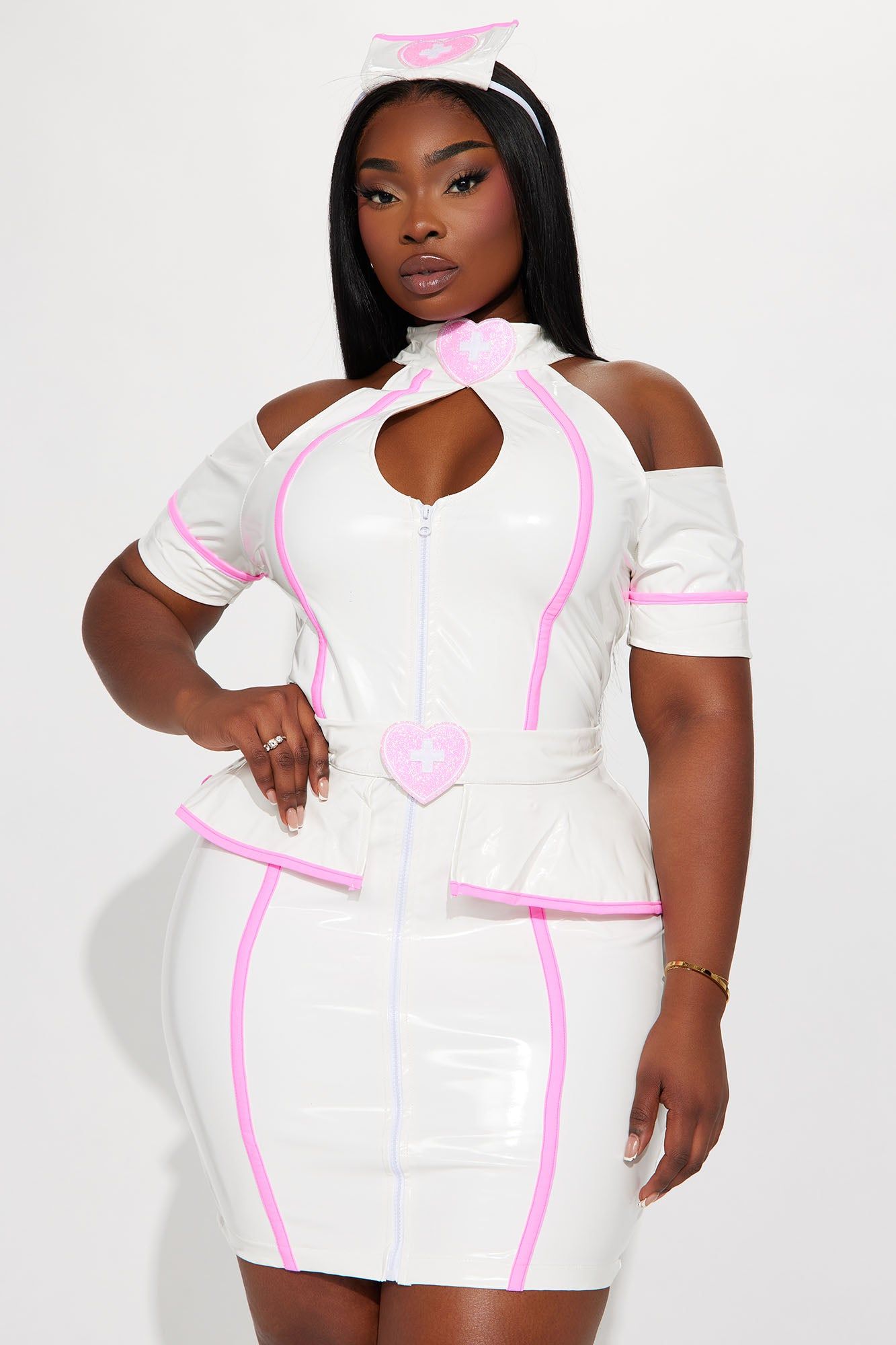 Pulse Is Racing Nurse 3 Piece Costume Set - White/Pink sold by Fashion Nova product image thumbnail 2