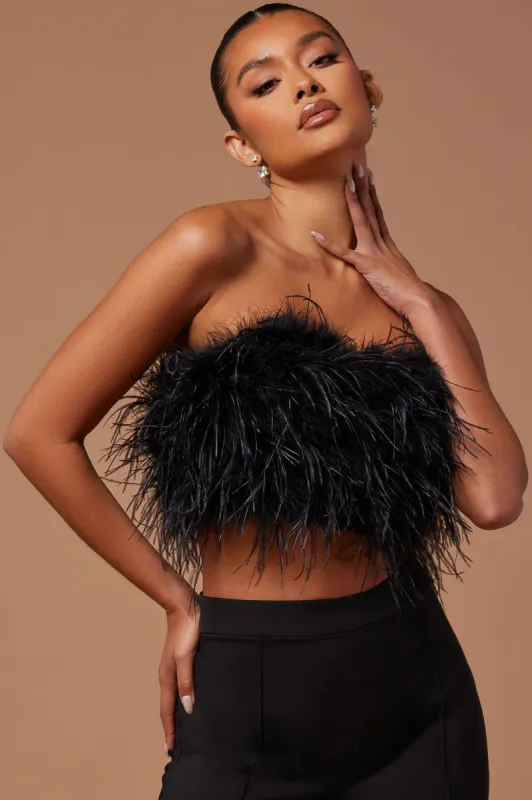 Anya Feathered Top - Black sold by Fashion Nova