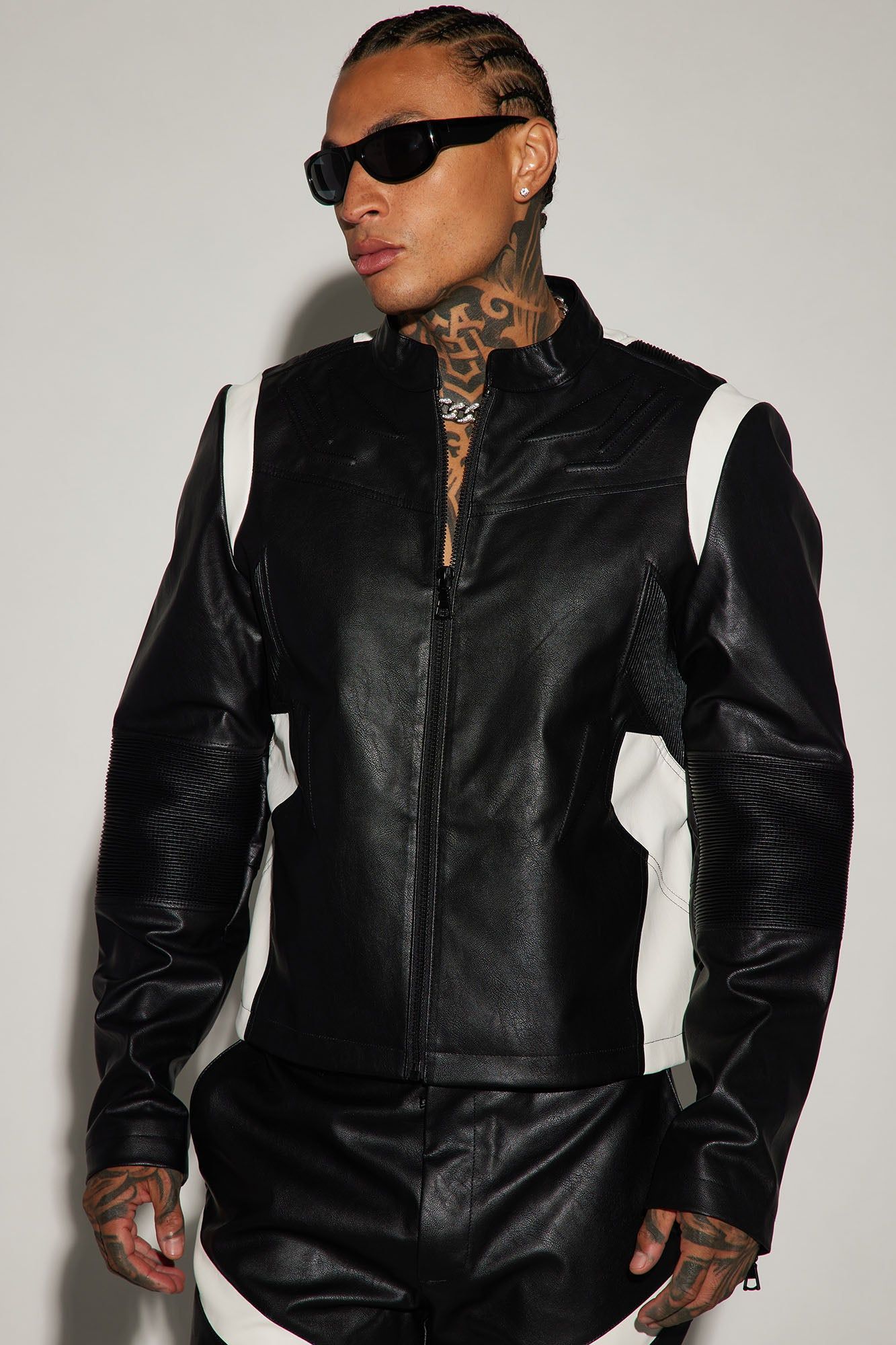 Dakota Faux Leather Moto Jacket - Black/combo sold by Fashion Nova