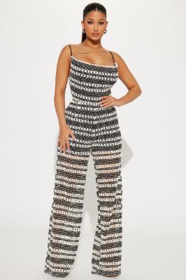 Private Island Crochet Jumpsuit - Black/combo sold by Fashion Nova