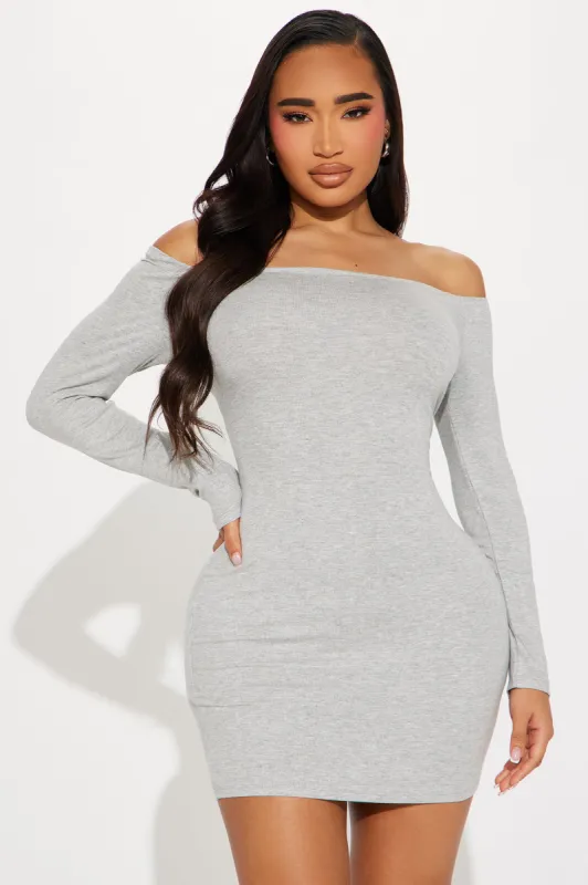 My Go To Off Shoulder Mini Dress - Heather Grey sold by Fashion Nova