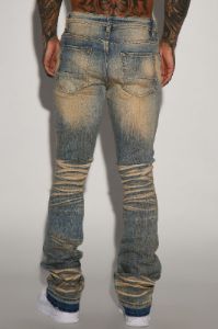 We Out Distressed Stacked Skinny Flare Jeans - Vintage Blue Wash sold by Fashion Nova