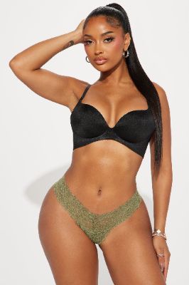 Don't Cross Me Lace Thong Panty - Olive sold by Fashion Nova