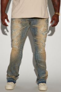 We Out Distressed Stacked Skinny Flare Jeans - Vintage Blue Wash sold by Fashion Nova