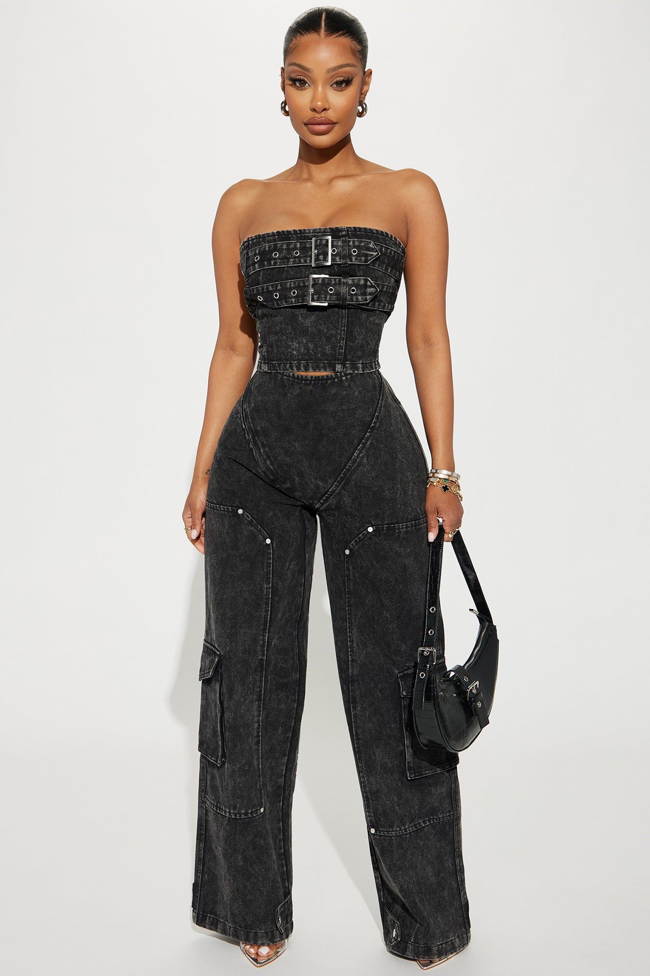 Sweet Love Mineral Wash Pant Set - Black sold by Fashion Nova