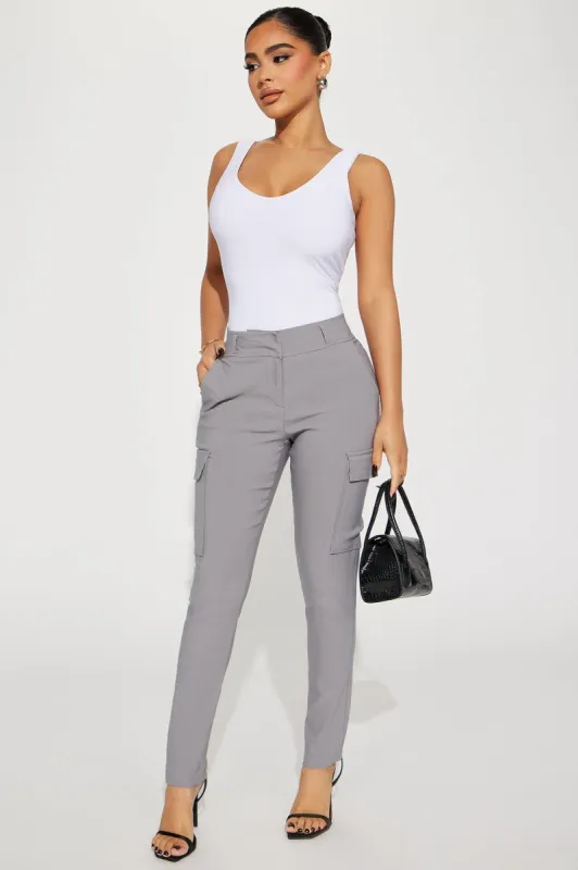 Getting Ready Cargo Skinny Pant - Grey sold by Fashion Nova