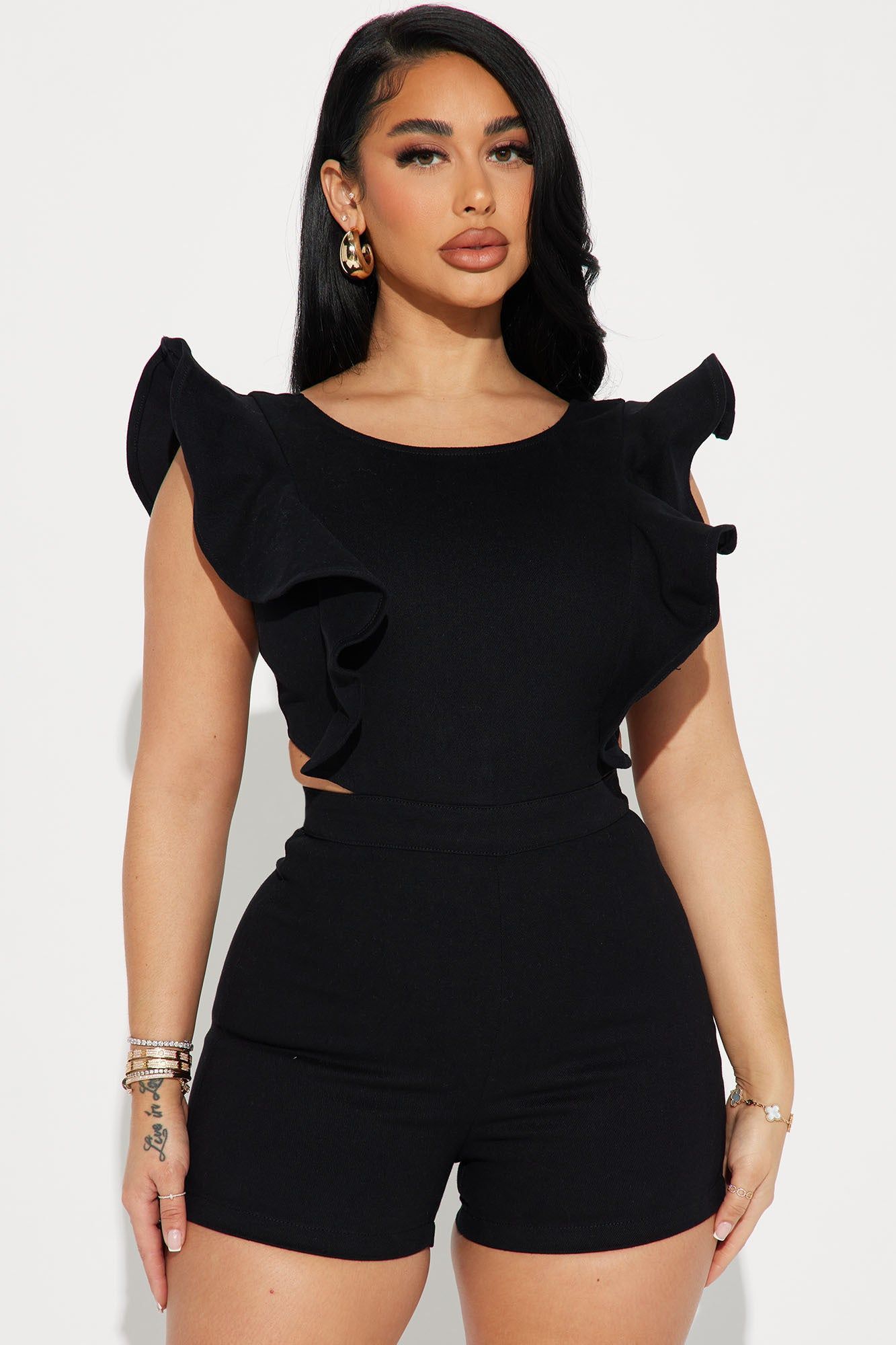 Janis Denim Romper - Black sold by Fashion Nova