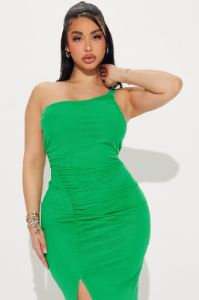 Laura One Shoulder Mesh Maxi Dress - Kelly Green sold by Fashion Nova