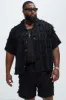 Frayed Jacquard Linen Shirt - Black sold by Fashion Nova