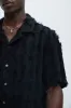 Frayed Jacquard Linen Shirt - Black sold by Fashion Nova
