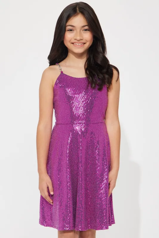 Mini Dazzling Nights Mini Dress - Fuchsia sold by Fashion Nova