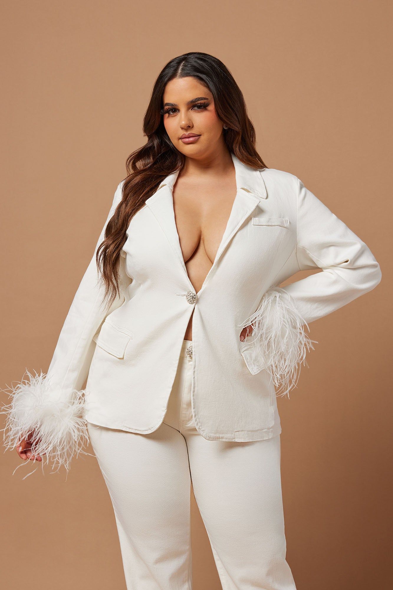 Evianna Feathered Blazer - White sold by Fashion Nova product image thumbnail 5