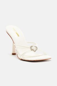 Heart On The Line Heeled Mules - White sold by Fashion Nova