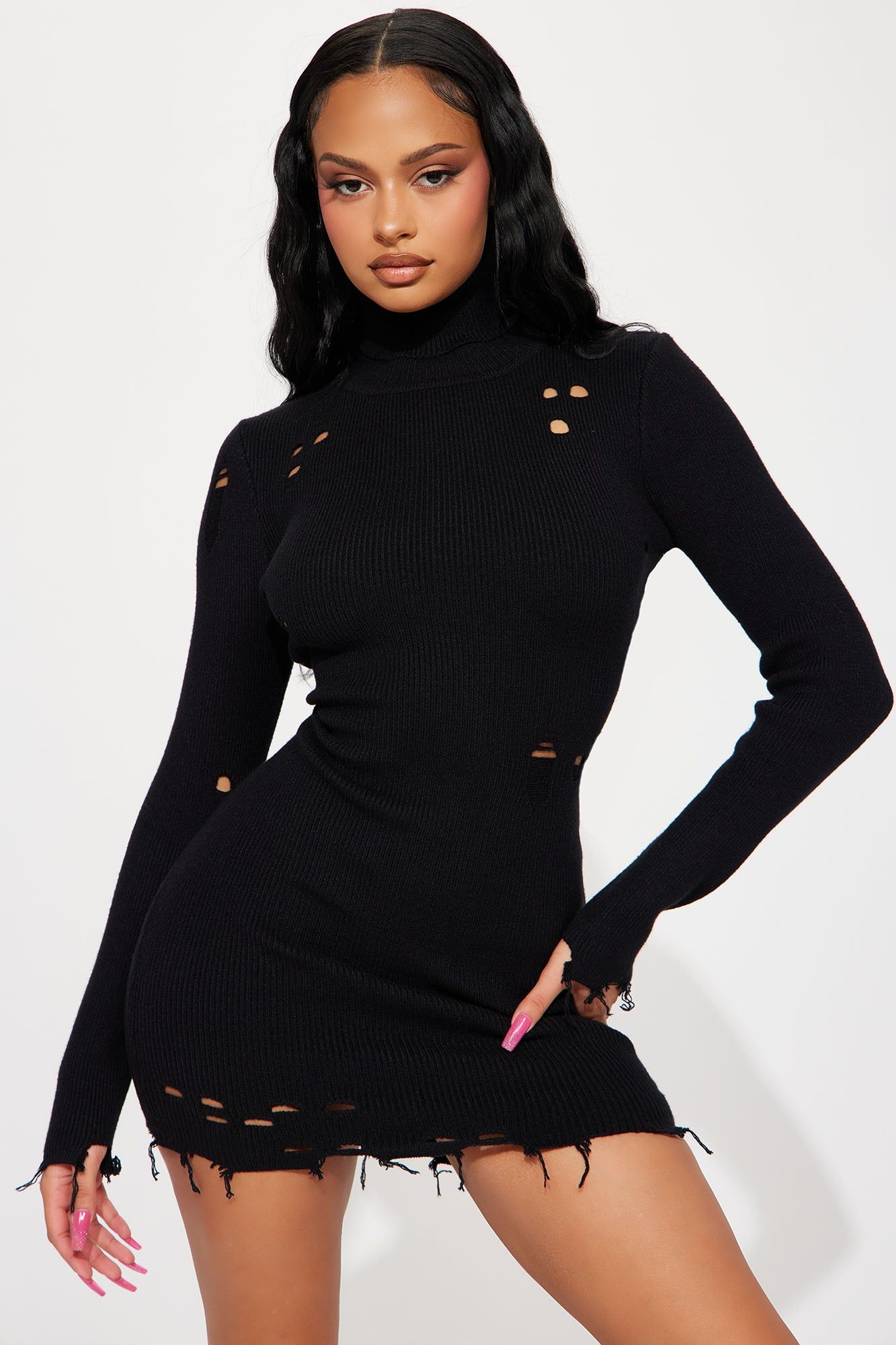 Lennox Sweater Mini Dress - Black sold by Fashion Nova