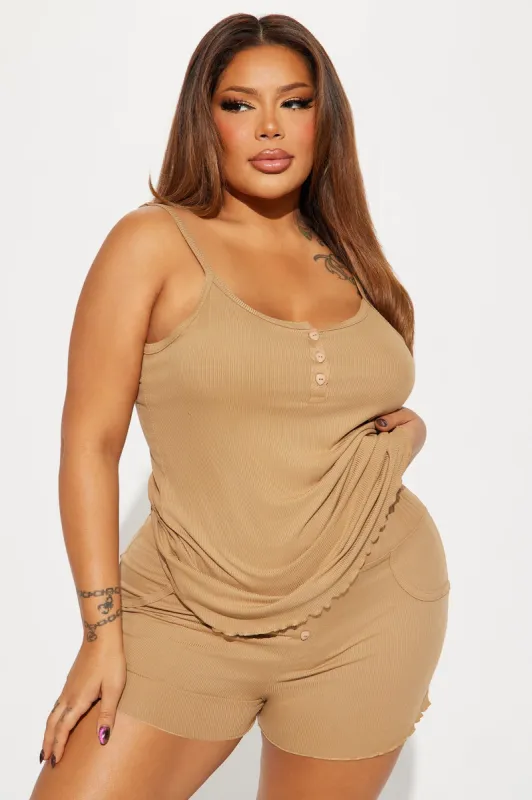 Time To Sleep Ribbed PJ Short Set - Tan sold by Fashion Nova