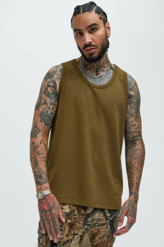Croydon Textured Relaxed Tank - Olive sold by Fashion Nova