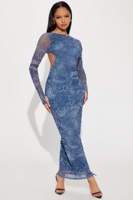 Georgia Mesh Maxi Dress - Blue sold by Fashion Nova