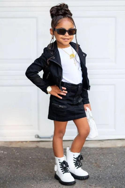 Mini Twill Moto Jacket Skirt Set - Black sold by Fashion Nova