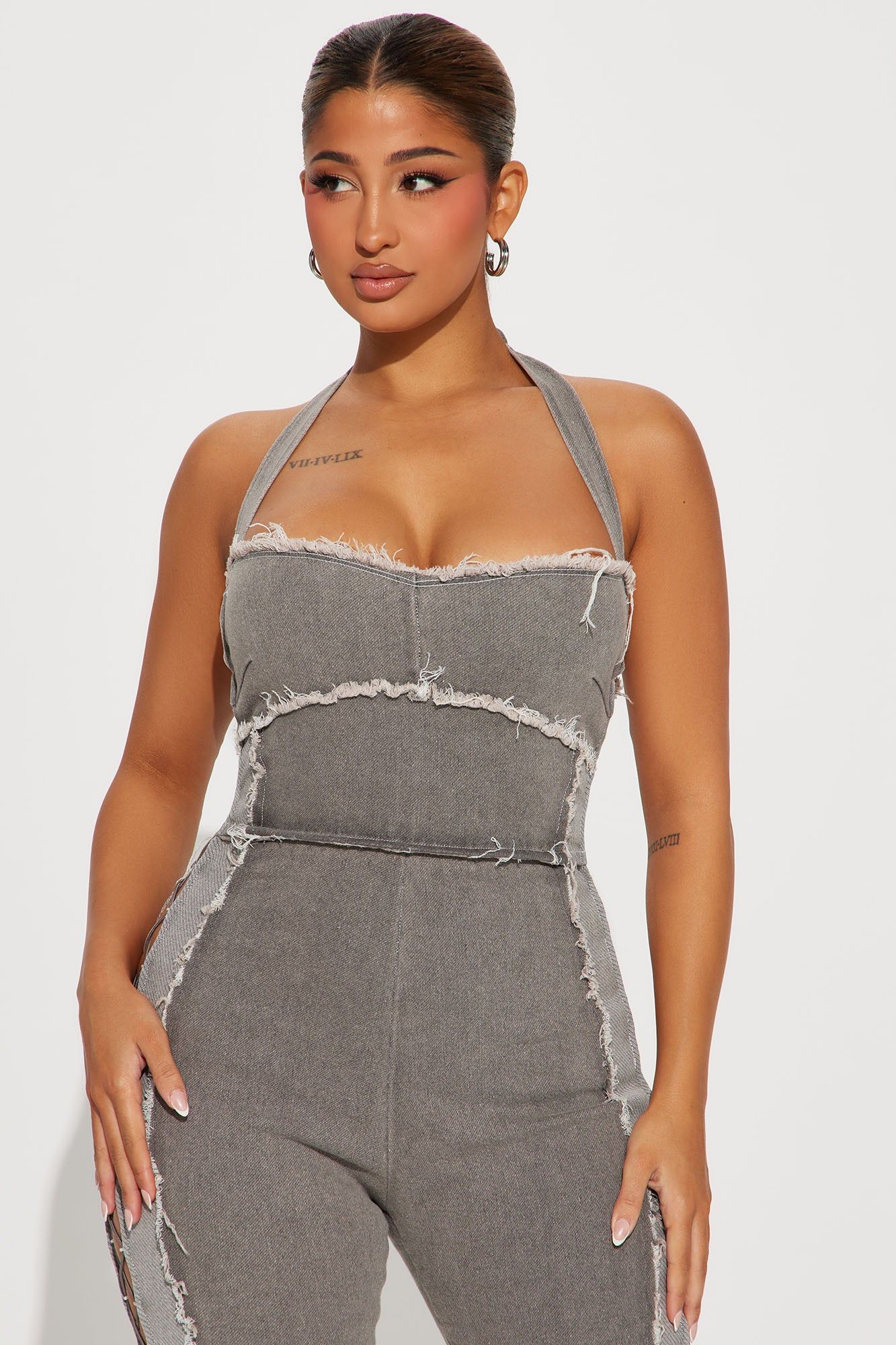 A Bit Flirty Denim Jumpsuit - Charcoal sold by Fashion Nova product image thumbnail 2