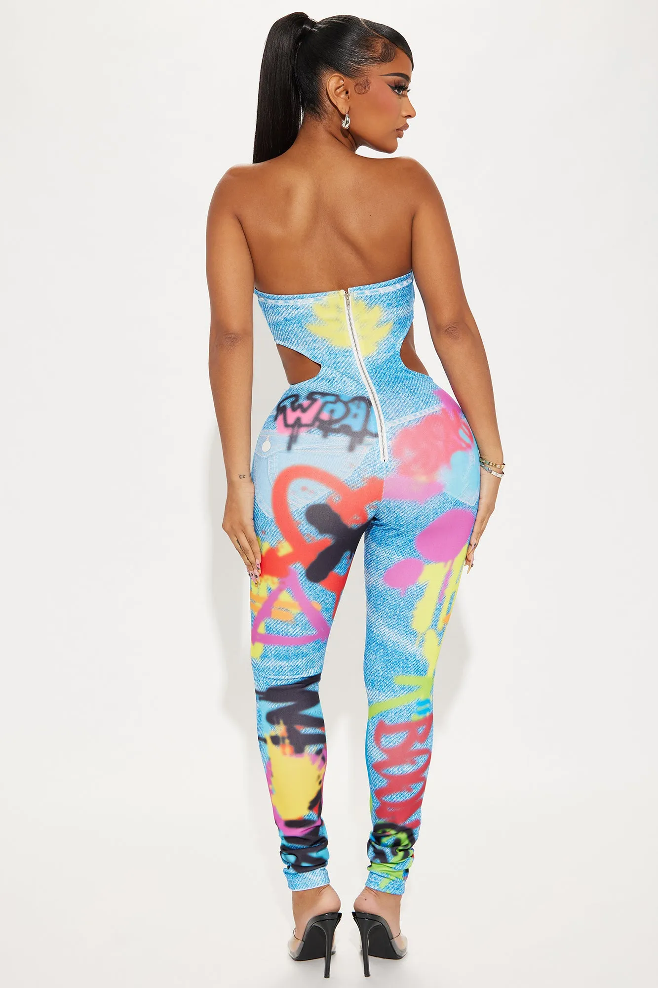 Going Global Graffiti Jumpsuit - Blue/combo sold by Fashion Nova product image thumbnail 3