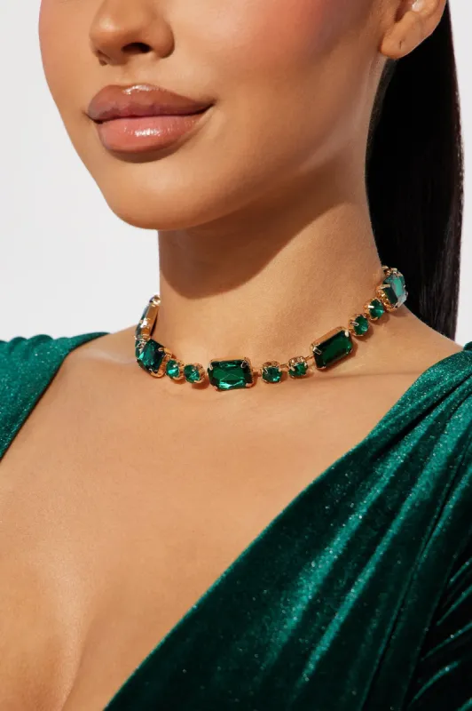 Brighten Up The Night Necklace - Gold/Green sold by Fashion Nova