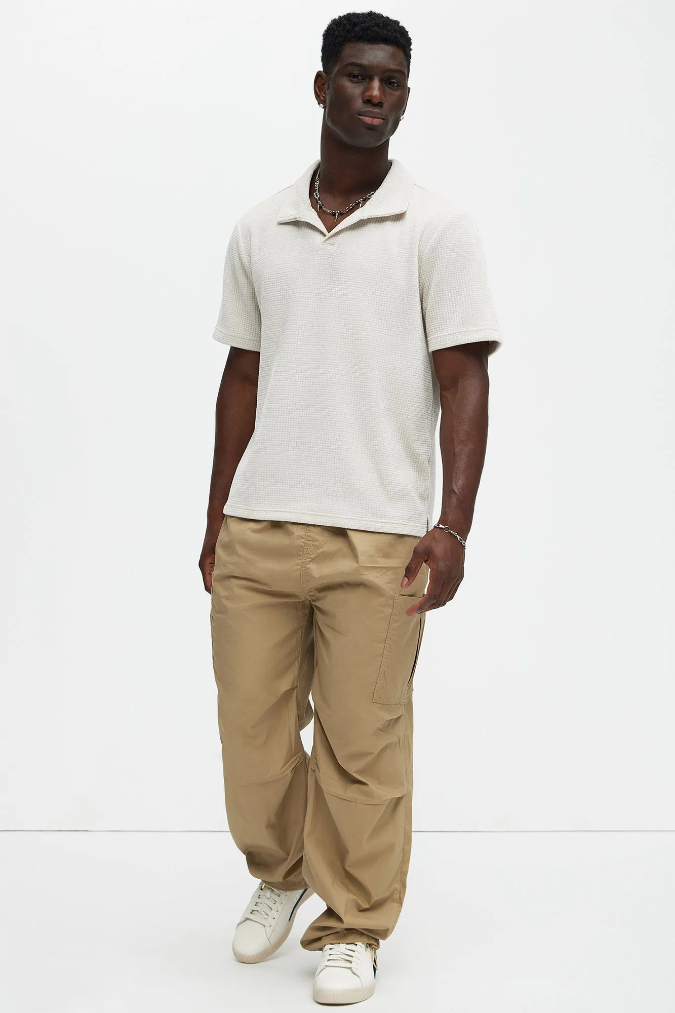 Greenville Waffle Knit Johnny Collar Short Sleeve Polo - Cream sold by Fashion Nova product image thumbnail 2