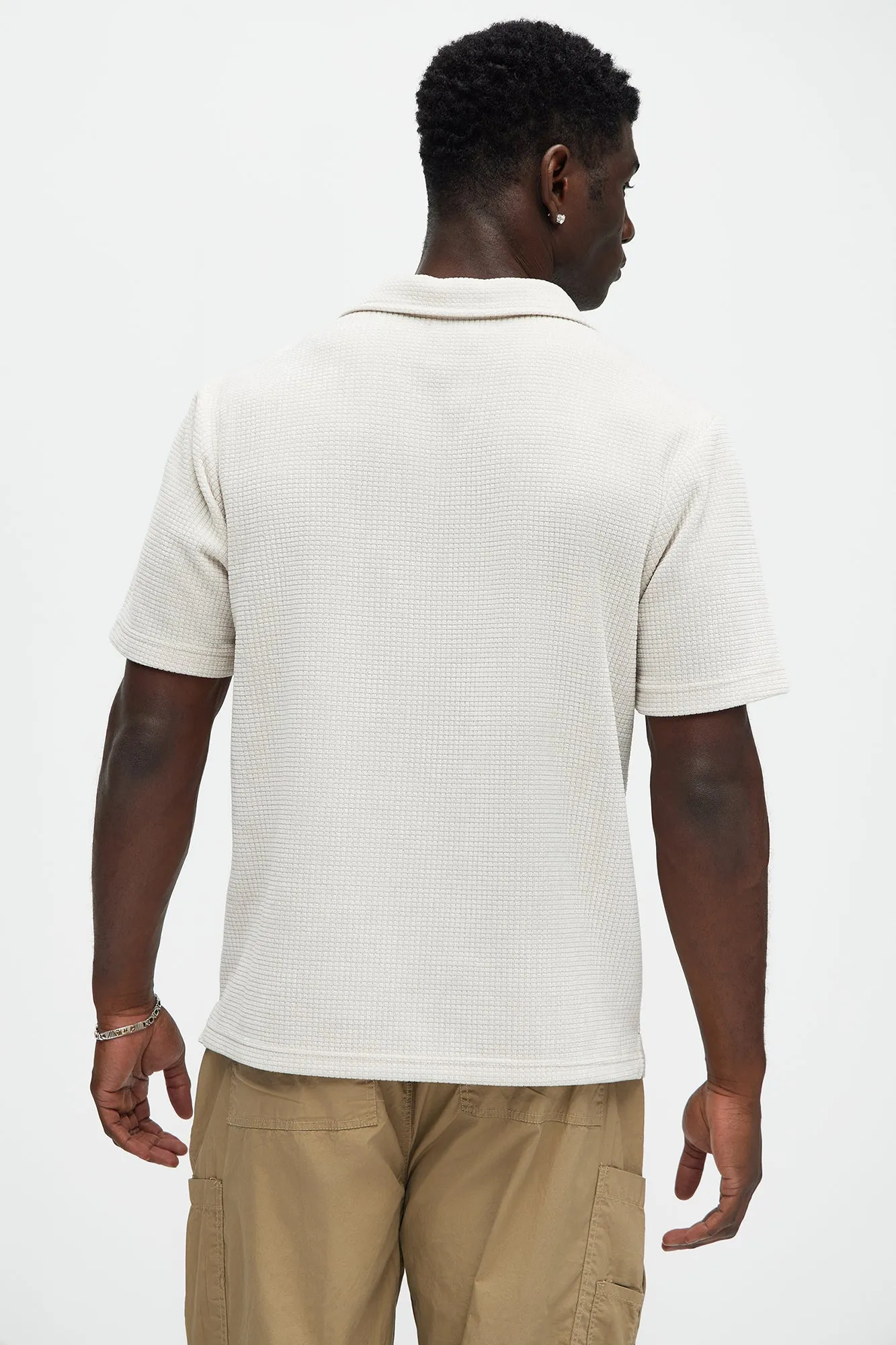 Greenville Waffle Knit Johnny Collar Short Sleeve Polo - Cream sold by Fashion Nova product image thumbnail 4