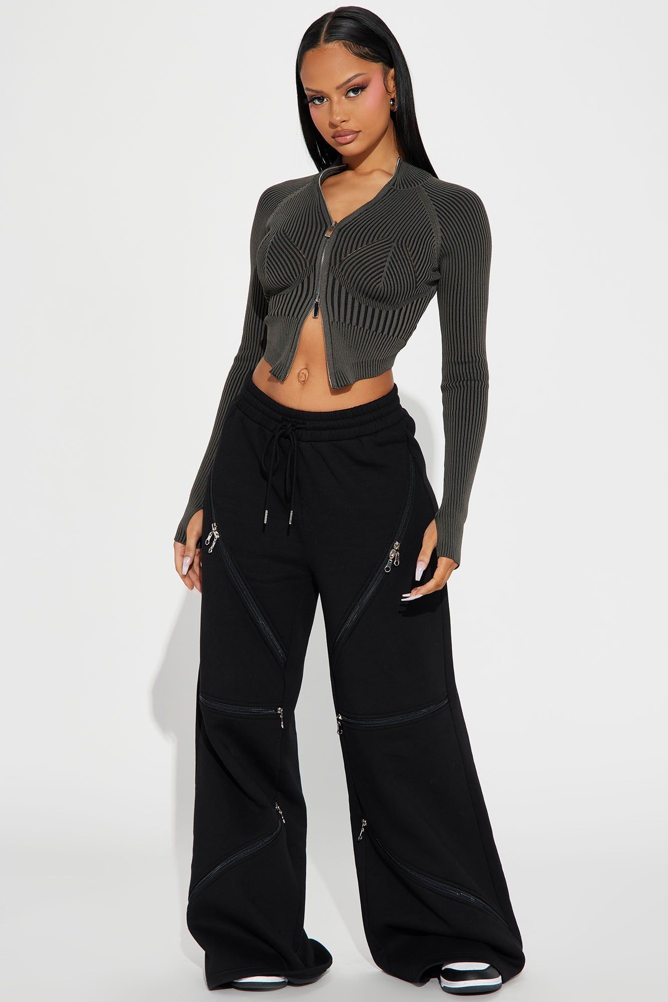 Zip It Lounge Pant - Black sold by Fashion Nova