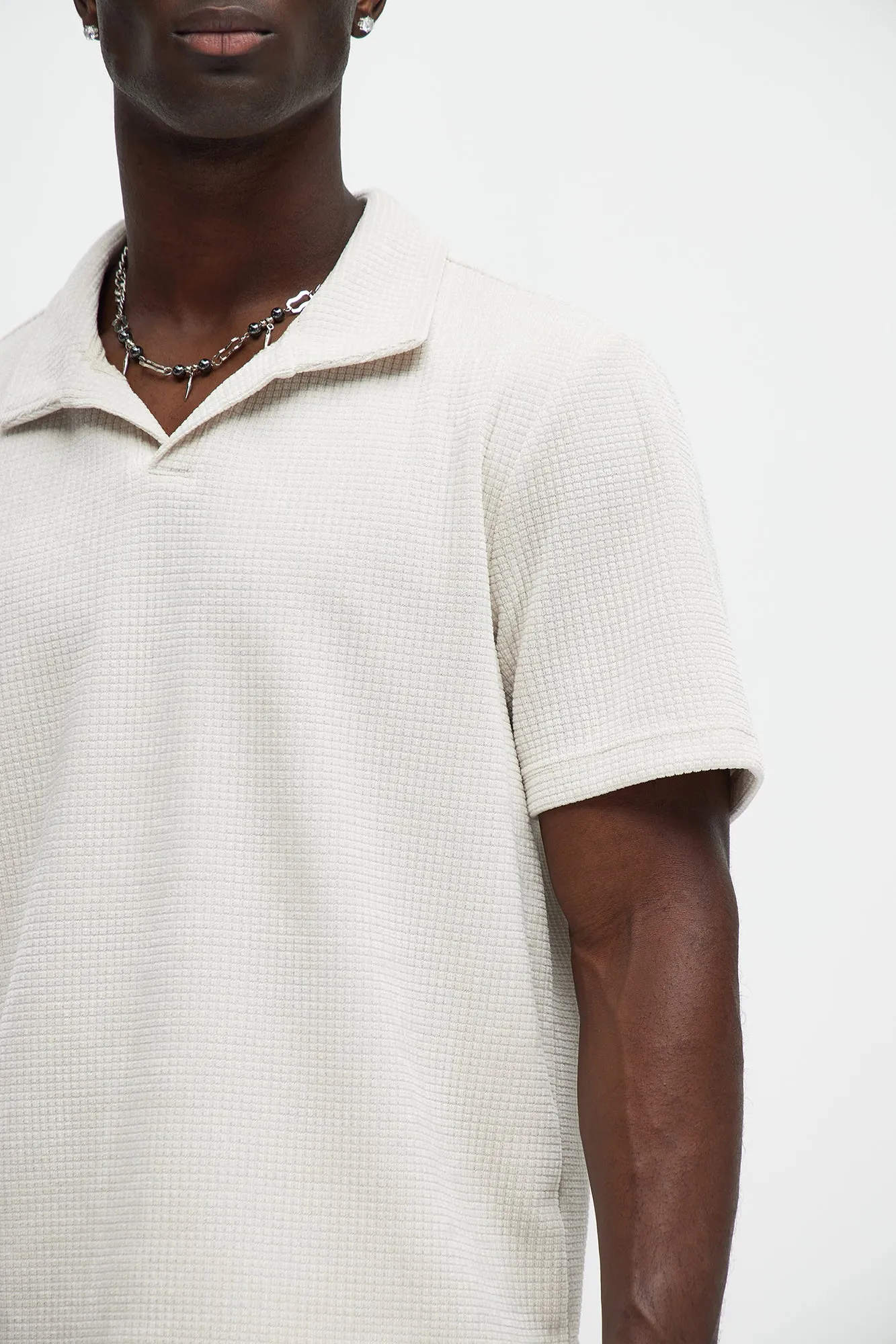 Greenville Waffle Knit Johnny Collar Short Sleeve Polo - Cream sold by Fashion Nova product image thumbnail 3