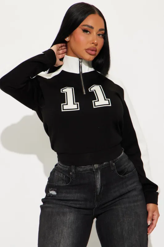 Keep Up Sporty Quarter Zip Sweatshirt - Black sold by Fashion Nova