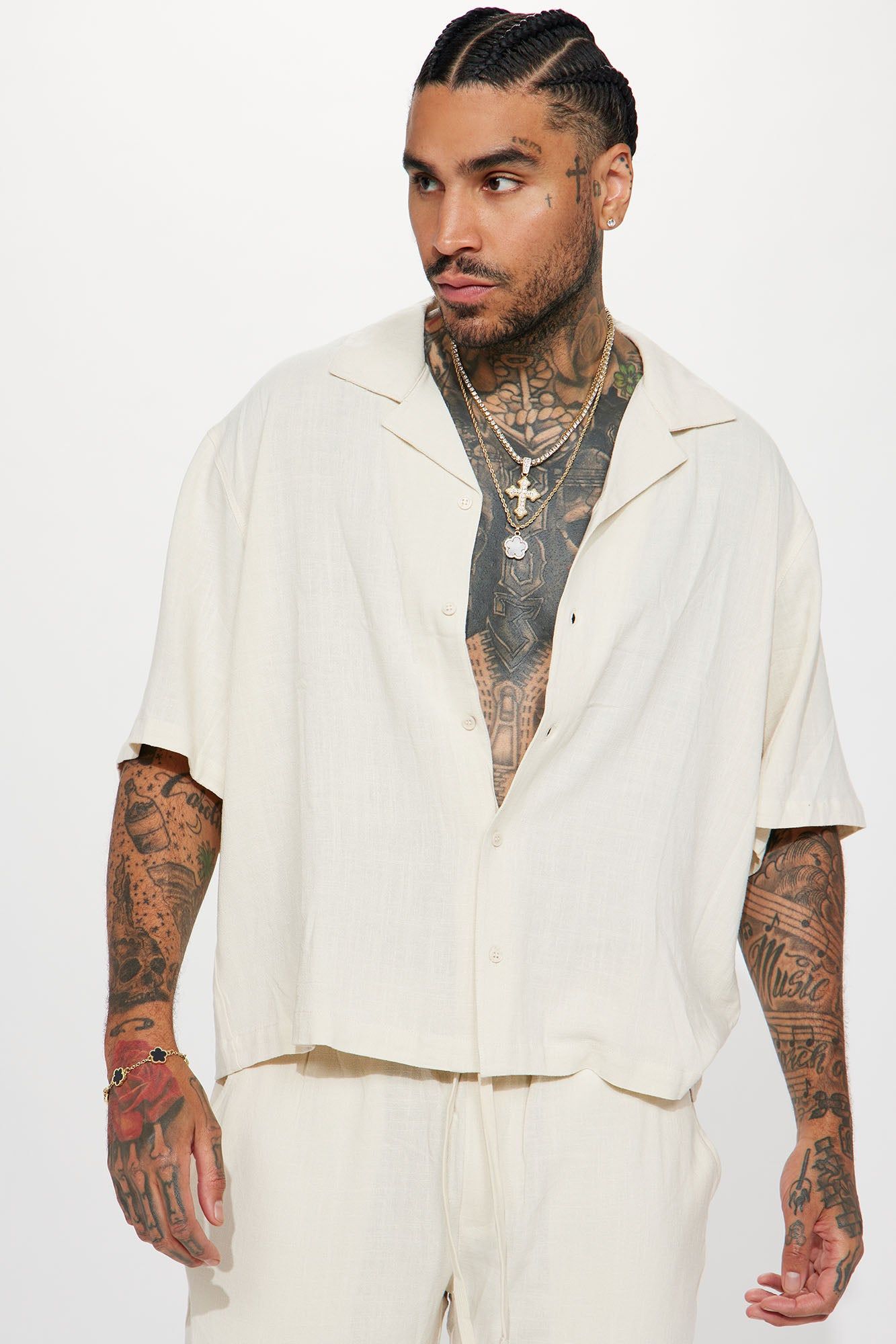 Solid Textured Linen Button Up Shirt - Cream sold by Fashion Nova