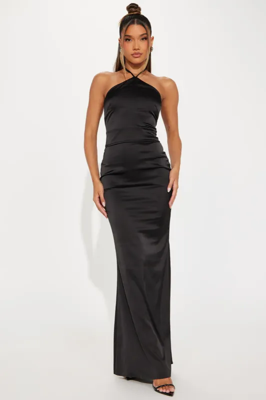 Amelia Satin Maxi Dress - Black sold by Fashion Nova