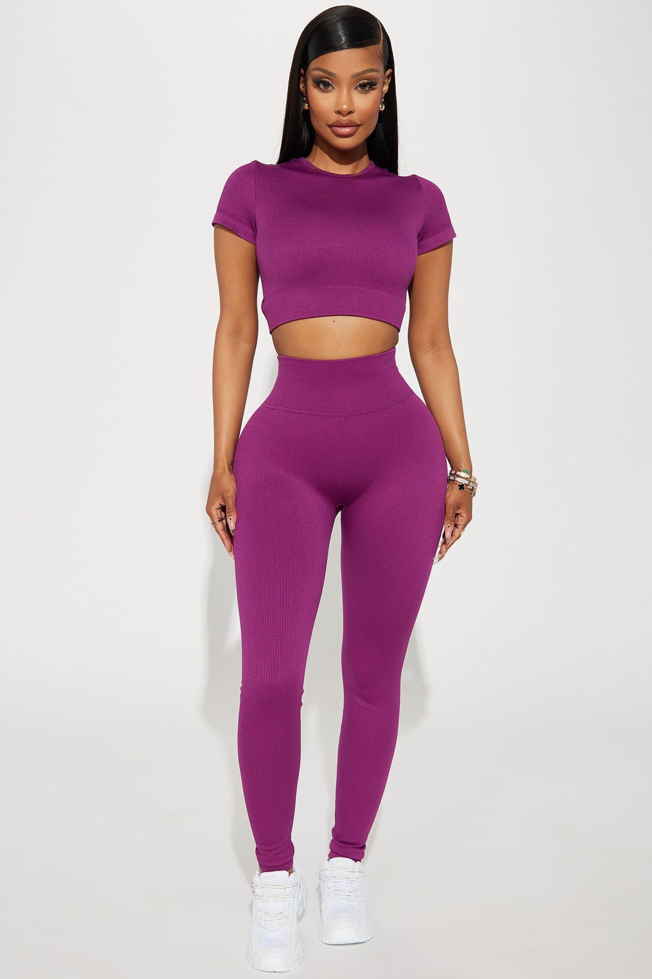 Werk It Seamless Ribbed Active Leggings - Plum sold by Fashion Nova