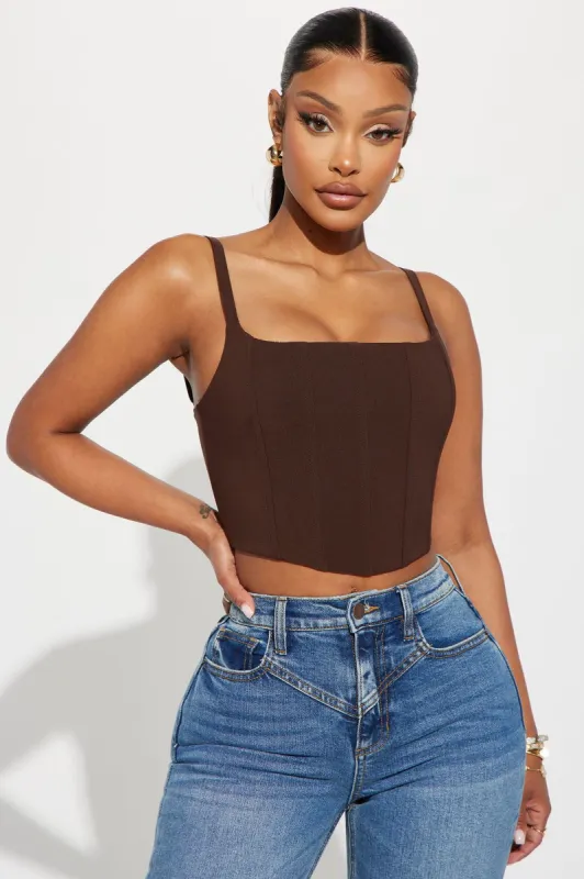 Totally Thriving Corset Top - Brown sold by Fashion Nova