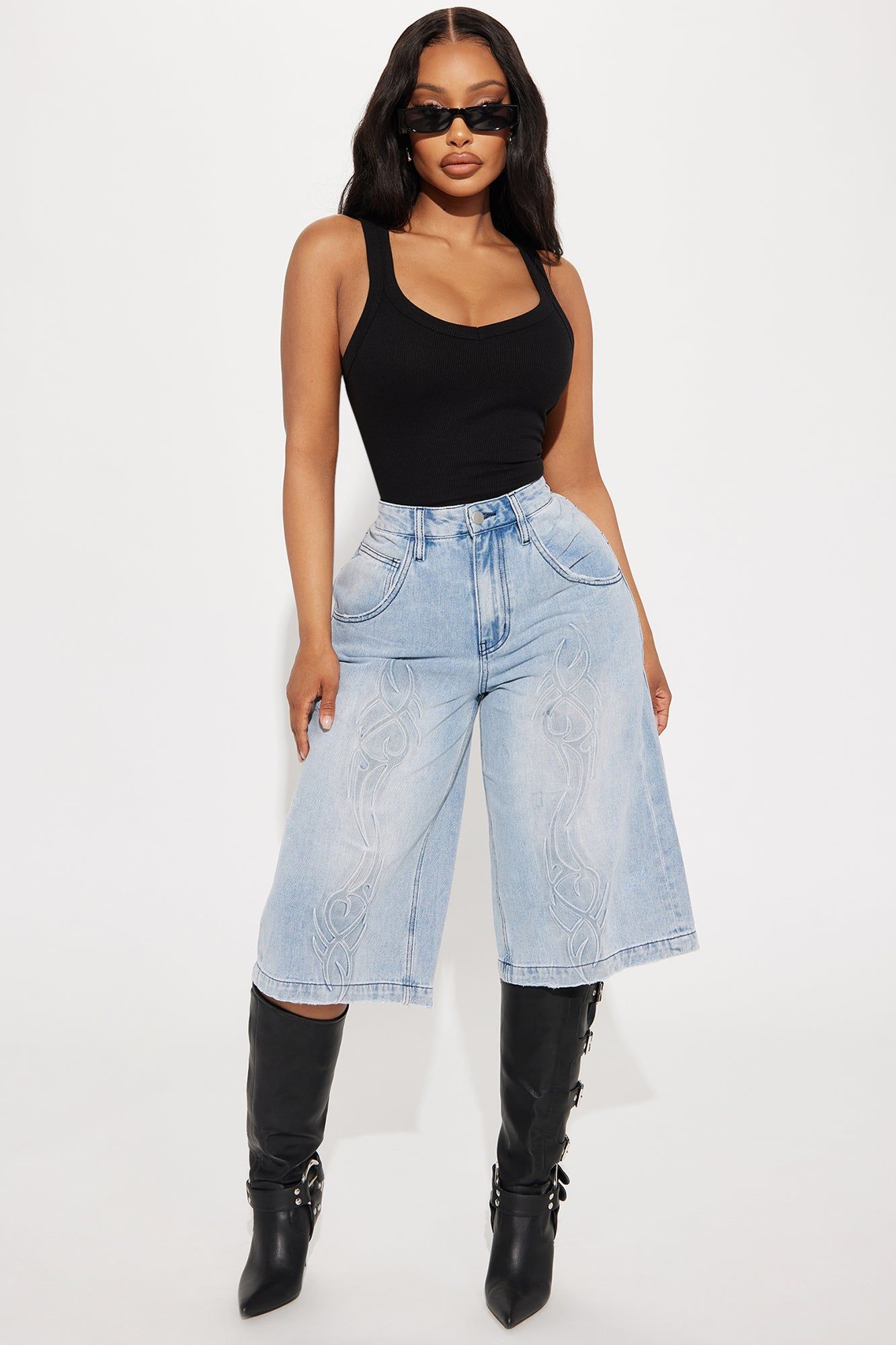 Brooklyn Heights Gaucho Jeans - Light Wash sold by Fashion Nova