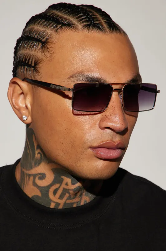 For The Shade Sunglasses - Gold/Smoke sold by Fashion Nova