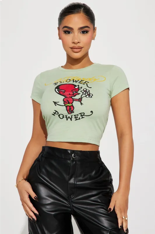 Ed Hardy Baby Devil Fitted Tee - Sage sold by Fashion Nova